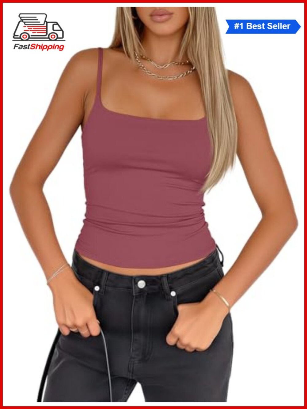 Double Lined Tank Top with Built In Bra Adjustable Spaghetti Strap Sleeveless